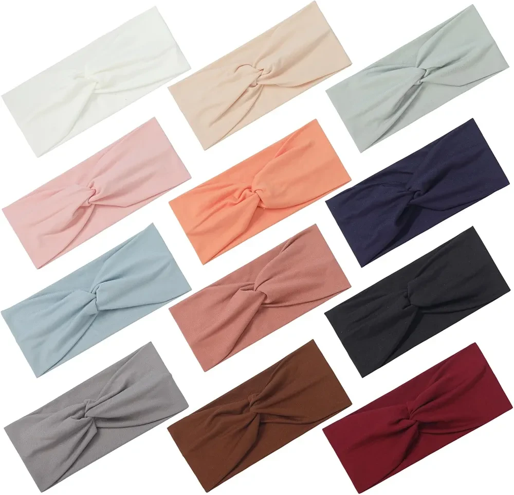 12 Pcs Stretchy Headbands for Women, Absorbed Sport Headband Soft Twist Knotted Headbands for Daily Life Yoga