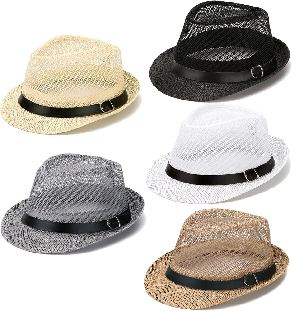 Gionforsy 5 Pack Mens Fedora Hat Classic 1920s Hat Short Brim Fedora Hats Summer Beach Panama Hat for Men Women