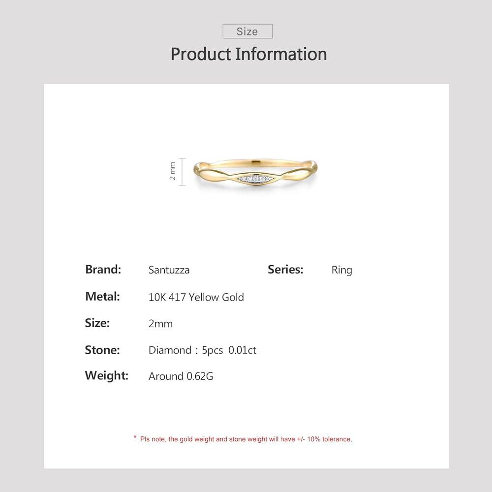 Santuzza 10K Solid Gold Genuine Diamond Dainty Twisted Stacking Ring for Women