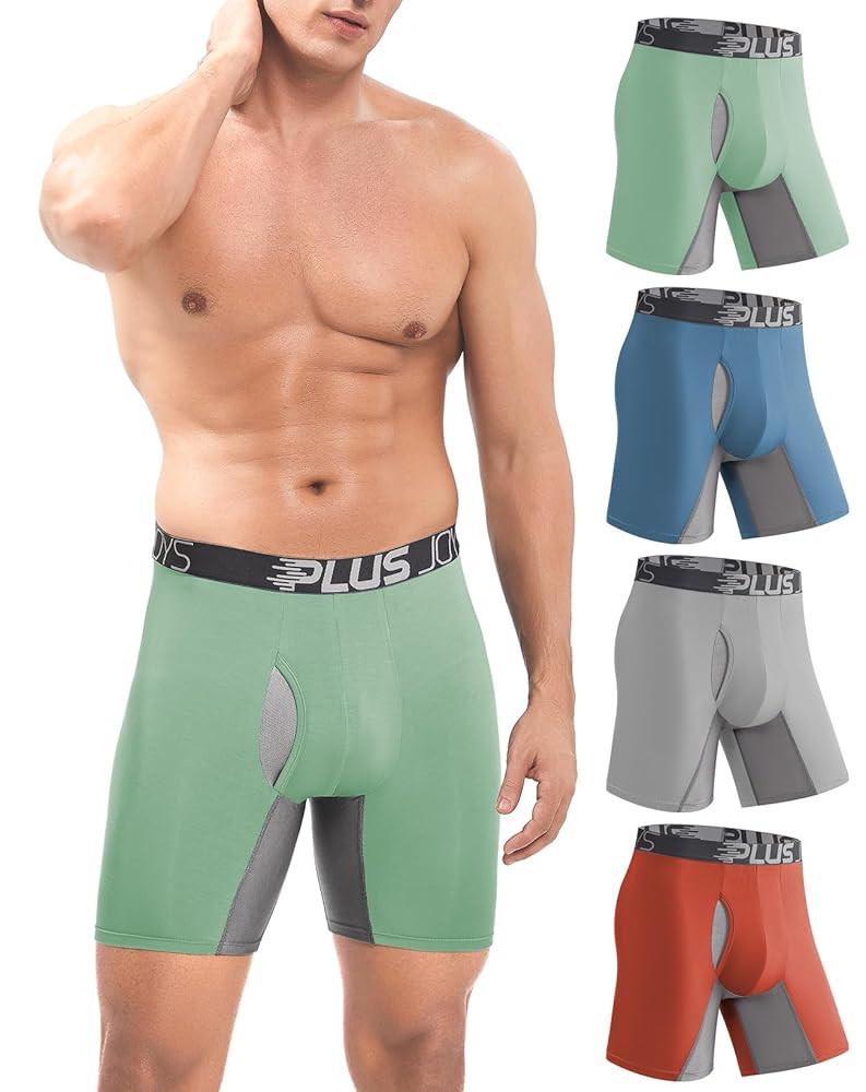 Boxer Briefs for Men Pack Breathable Mesh, Men's Underwear Moisture Wicking, Boxers for Men with 3D Pouch Long Leg