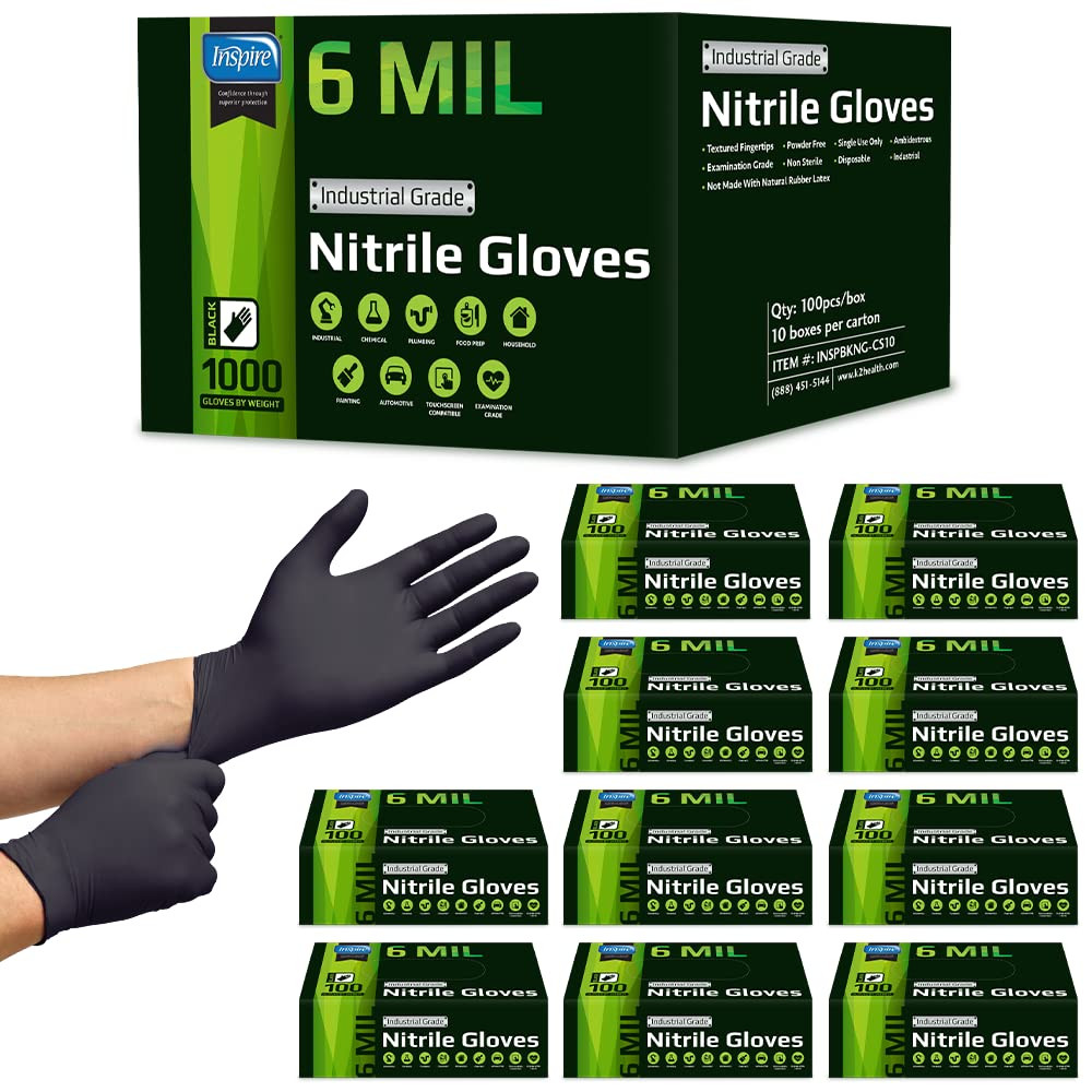 HEAVY DUTY 6Mil ORIGINAL Quality Stretch Nitrile Black Gloves Disposable Latex Free |Medical, Food, Mechanic Tattoo