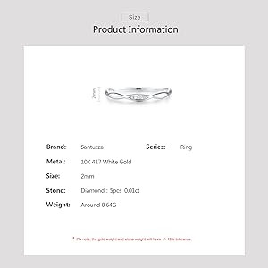 Santuzza 10K Solid Gold Genuine Diamond Dainty Twisted Stacking Ring for Women