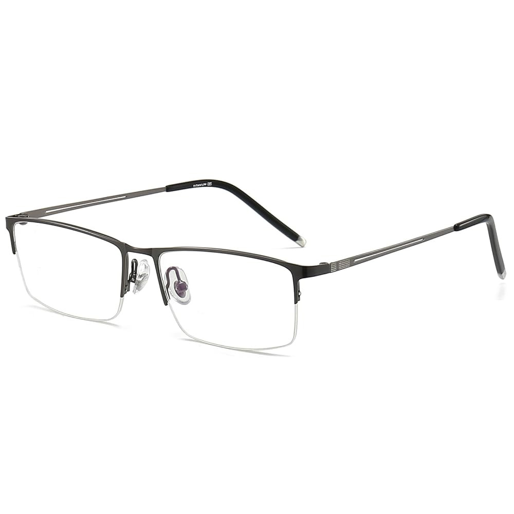 Blue Light Glasses Mens Rectangle Semi Rimless Glasses Computer Gaming glasses for men Lightweight Titanium Eyewear