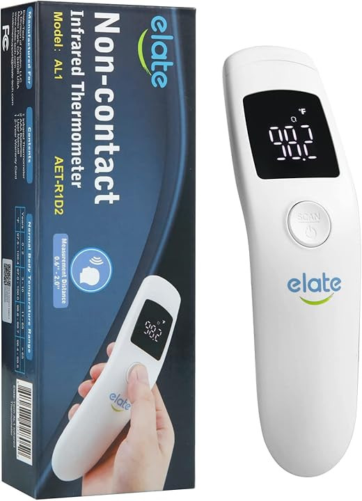 Elate Non-Contact Forehead Thermometer for Adults and Kids. No-Touch Baby Thermometer for Infants and Newborns. Medical Grade FSA HSA Eligible Touchless Temporal Thermometer for Fever, White