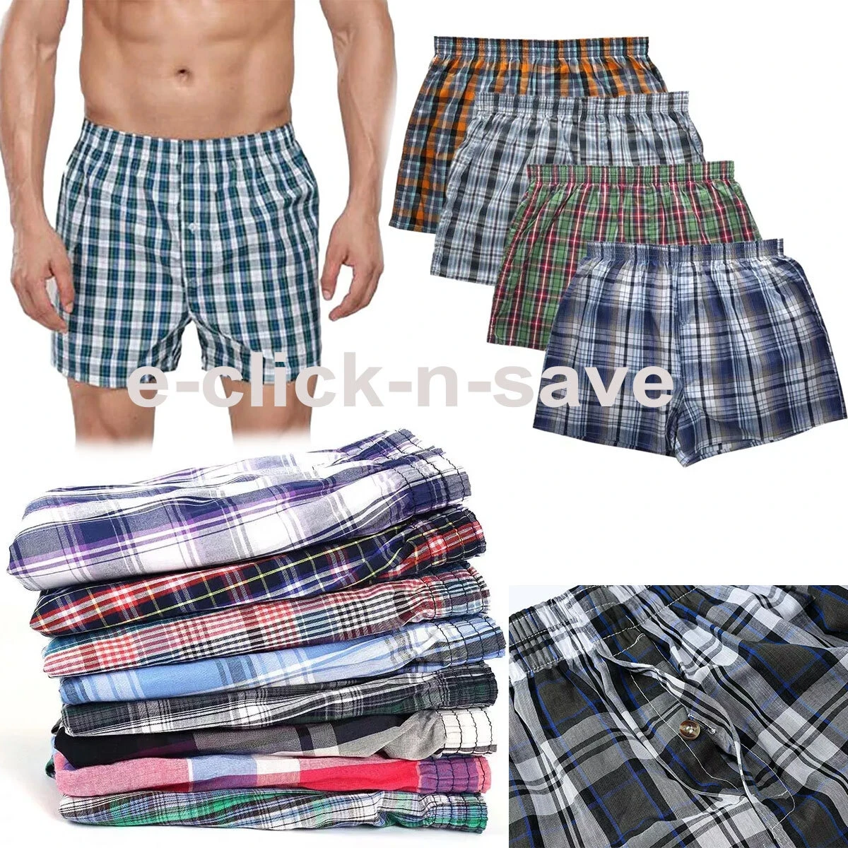 12 PACK Men Plaid Boxer Shorts Underwear Trunk Plaid Checker Cotton boxer briefs