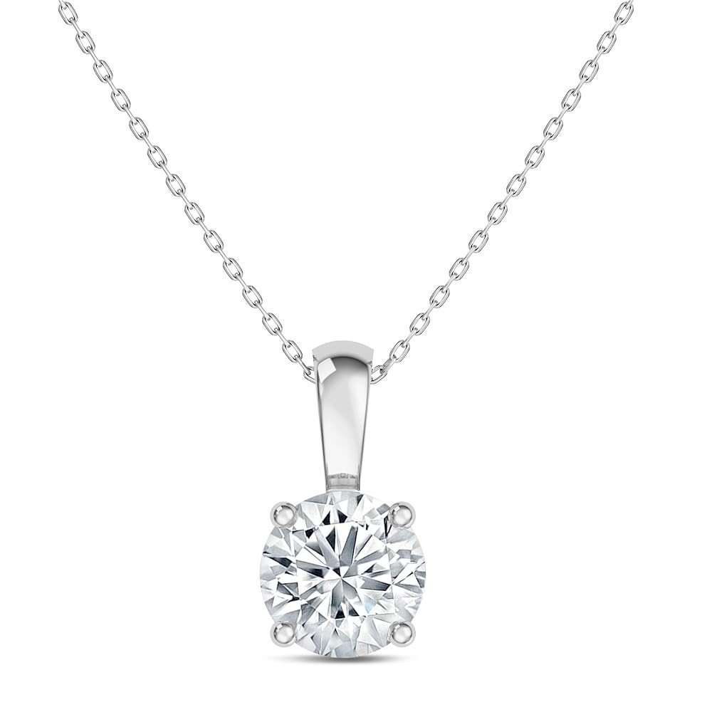 Audrey Store IGI Certified 0.25Ct-3.00 Carat Diamond Color/Clarity F-VS2, 14K Gold 4 Prong Set Round-cut Lab Grown Diamond Solitaire Necklace Pendant Chain