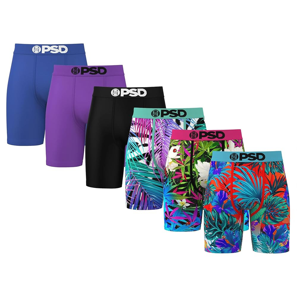 PSD Men's Boxer Briefs - Tropics 6 Pack, 7 Inch Inseam, Moisture-Wicking Boxer Briefs for Men Pack, Size Large