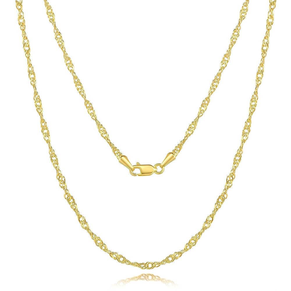 Audrey Store 2MM 14K Gold Chain for Women Cute Thin Golden Chain for Men Dainty Gold Necklace for Women Non Tarnish Singapore Twist Chains Strength Meets Style Golden Jewelry for Womens 16-24IN