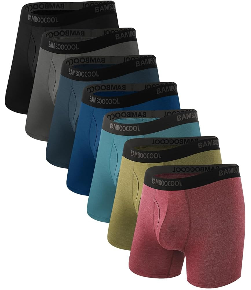 BAMBOO COOL Men's Underwear Breathable Boxer Briefs with Fly Moisture-Wicking Lightweight Underwear 7-Pack