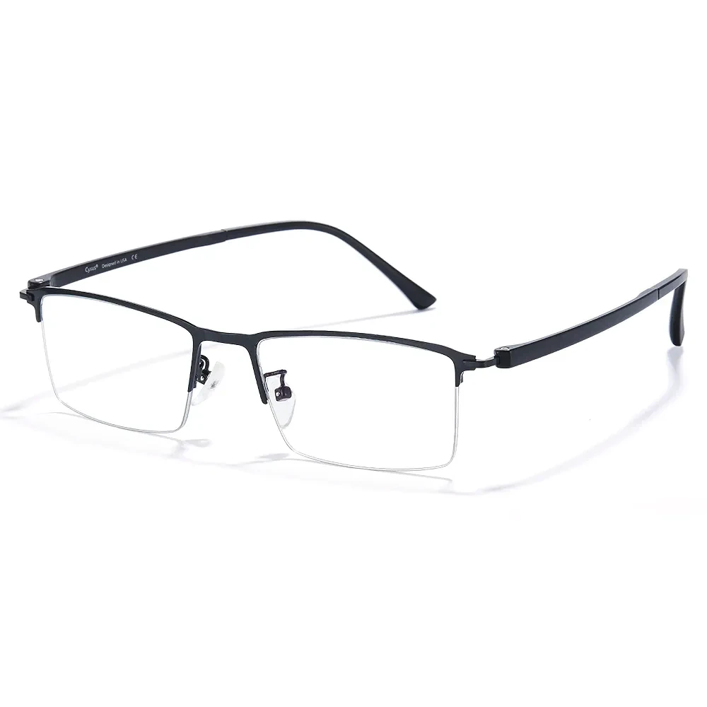 Blue Light Glasses for Men Semi Rim Glasses Crystal Lens Rimless UV Blocking Gaming Eyeglasses Black 8003