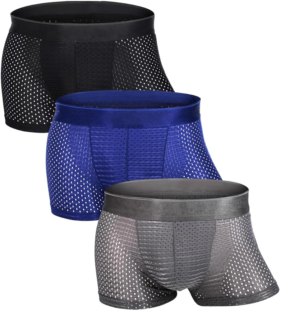 Mens Sexy Underwear ice silk Mesh Breathable Boxer Briefs Cool Hollow Trunks