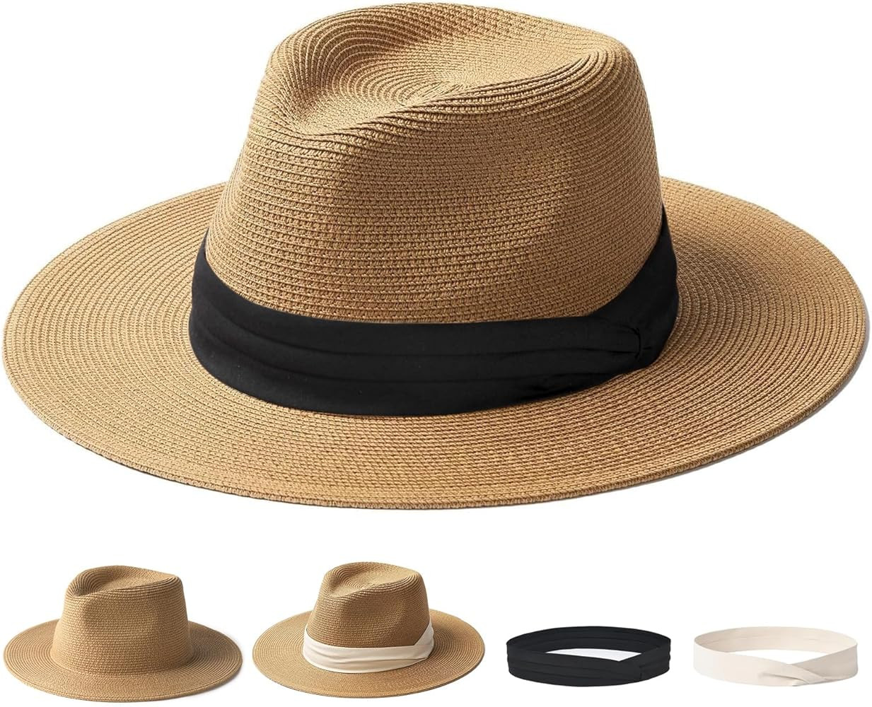 FURTALK Panama Hat Sun Hats for Women Men Wide Brim Fedora Straw Beach Hat UV UPF 80+