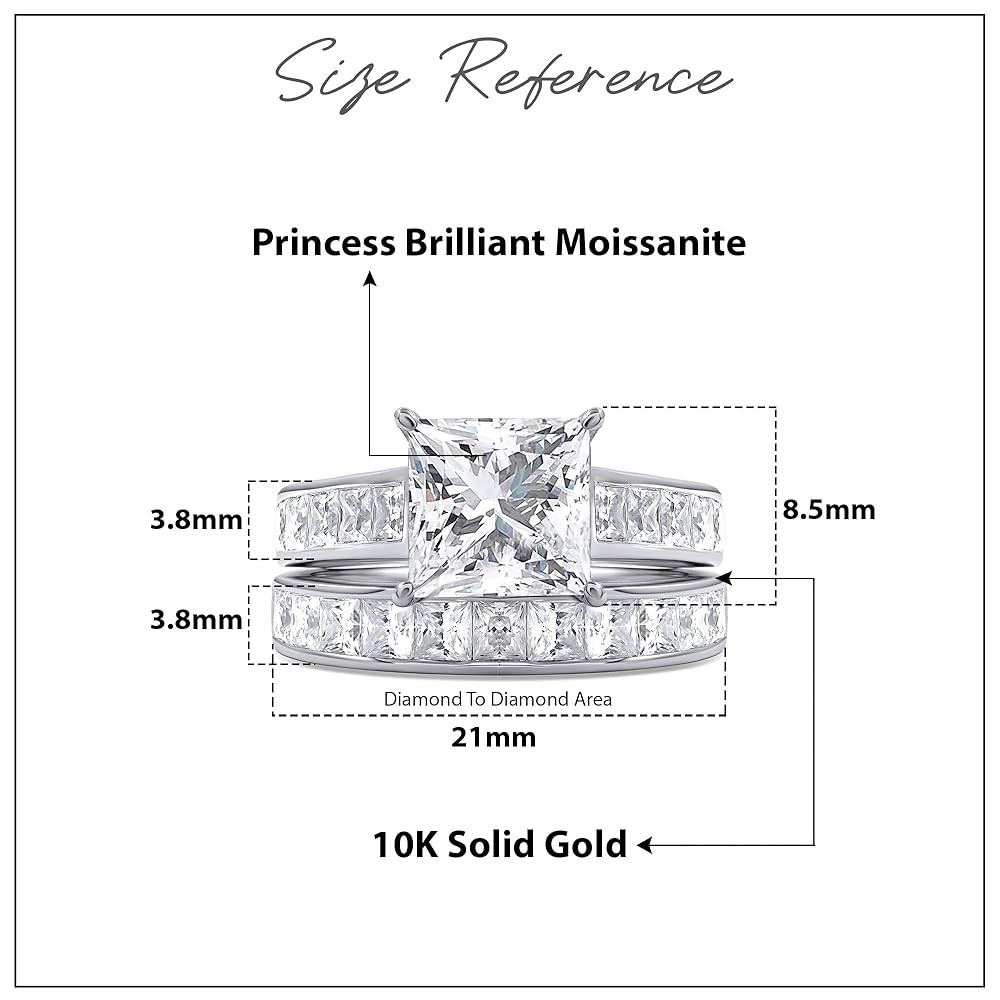 3 To 4 Carat Bridal Set Ring 7MM Center Princess Cut Lab Created Moissanite Bridal Engagement Wedding Ring For Womens In 925 Sterling Silver, 10K And 14K Solid Gold Jewlery