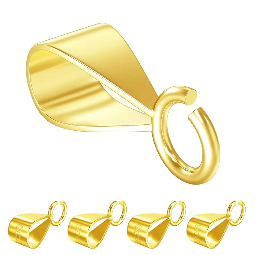 5Pcs 18K Gold 925 Sterling Silver Slider Pendant Clasp for Necklace,Bails for Jewelry Making Pendant Bail Connector with Open Loop Made in Italy
